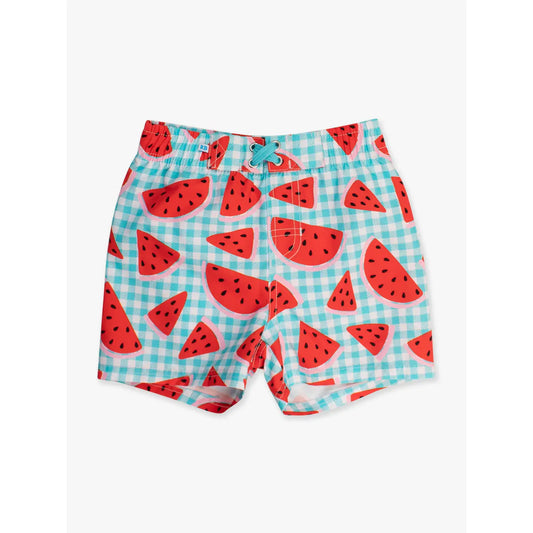 Boys Watermelon Gingham Swim Trunks