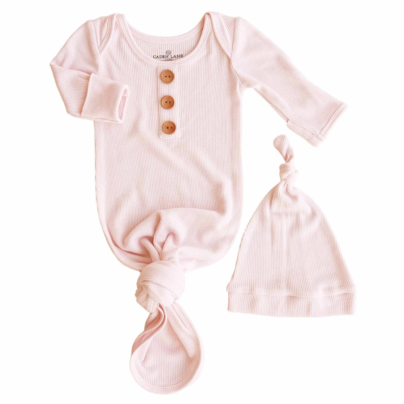 Bamboo Waffle Newborn Baby Knot Gown & Hat Set | Pearl Pink