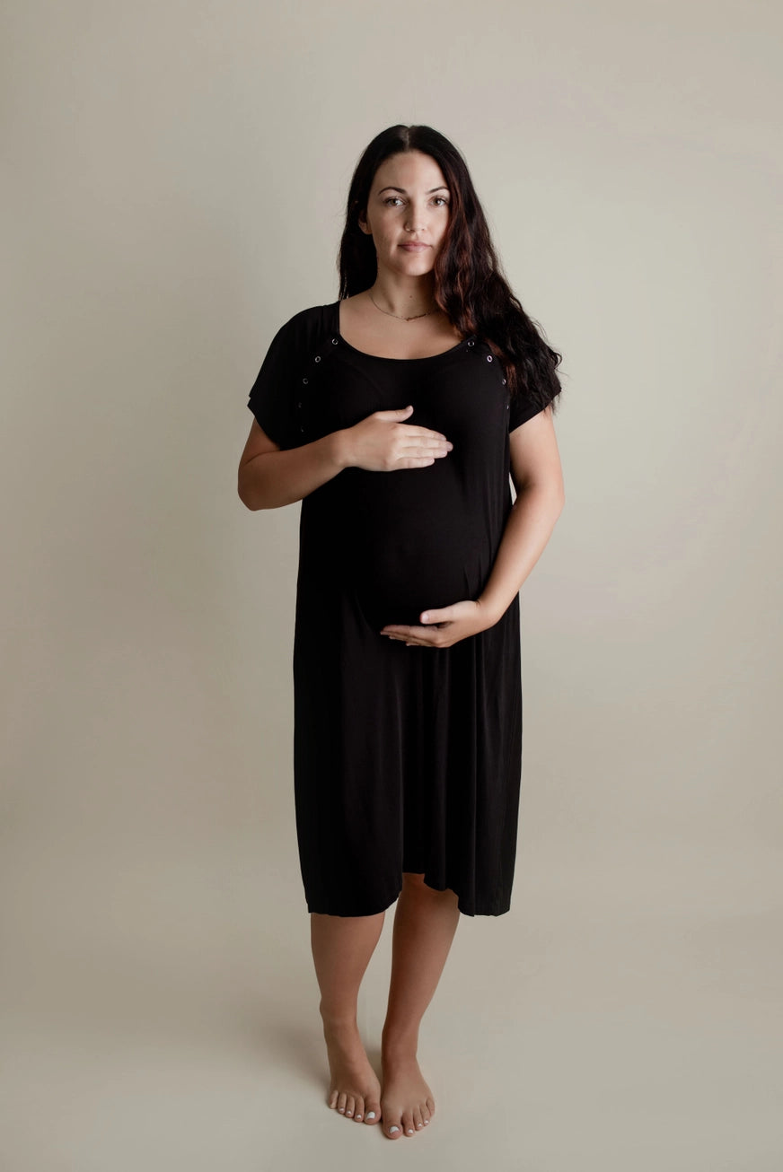 Maternity Mommy Labor and Delivery/ Nursing Gown - Black
