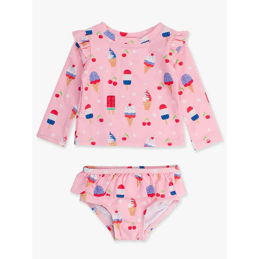 Girls Sweet Freedom Long Sleeve Rash Guard Skirted Bikini