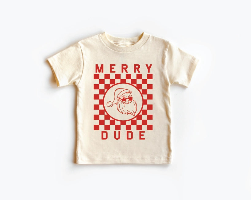 Merry Dude Checkered - Christmas Kids Tee
