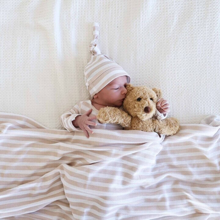 Bamboo Waffle Oversized Swaddle Blanket | Latte Stripes