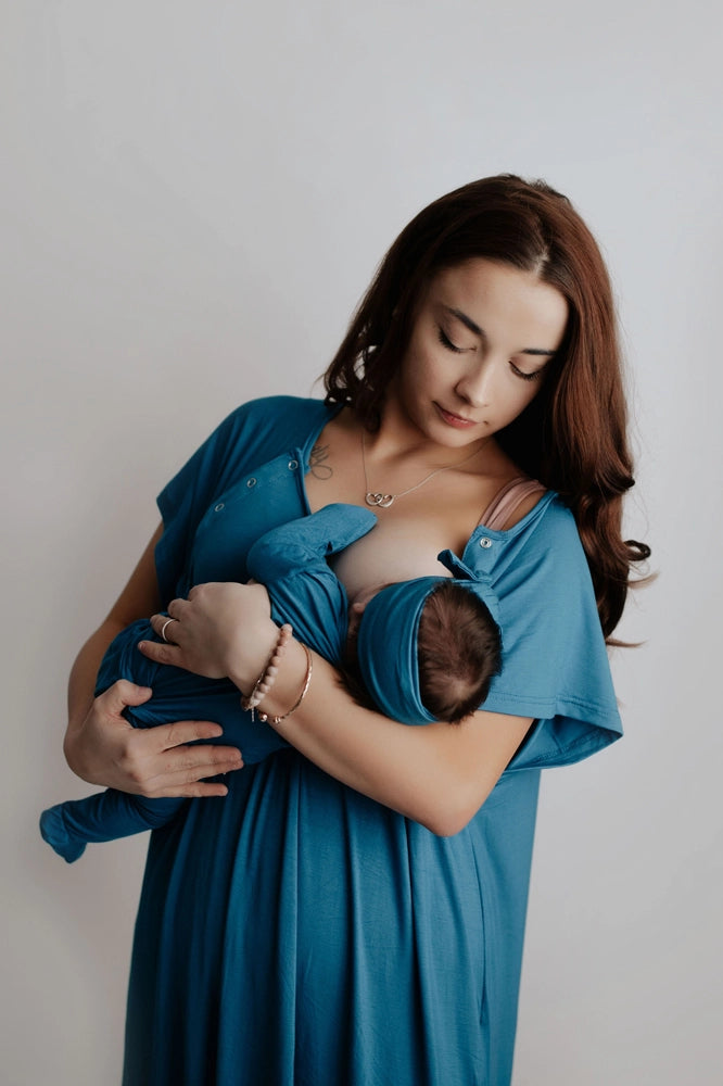 Maternity Mommy Labor and Delivery/ Nursing Gown - Blue