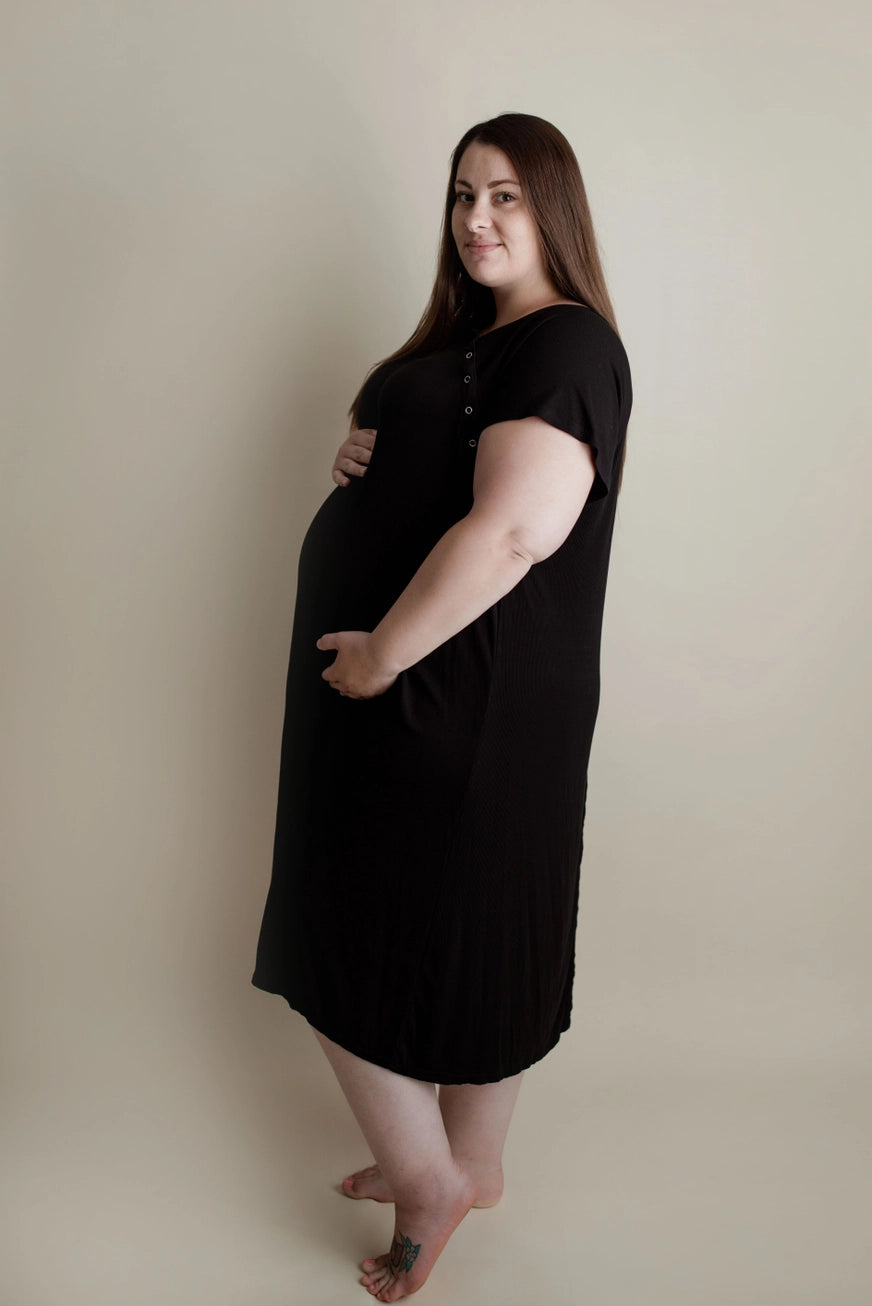 Maternity Mommy Labor and Delivery/ Nursing Gown - Black