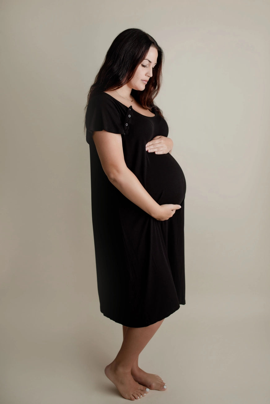 Maternity Mommy Labor and Delivery/ Nursing Gown - Black