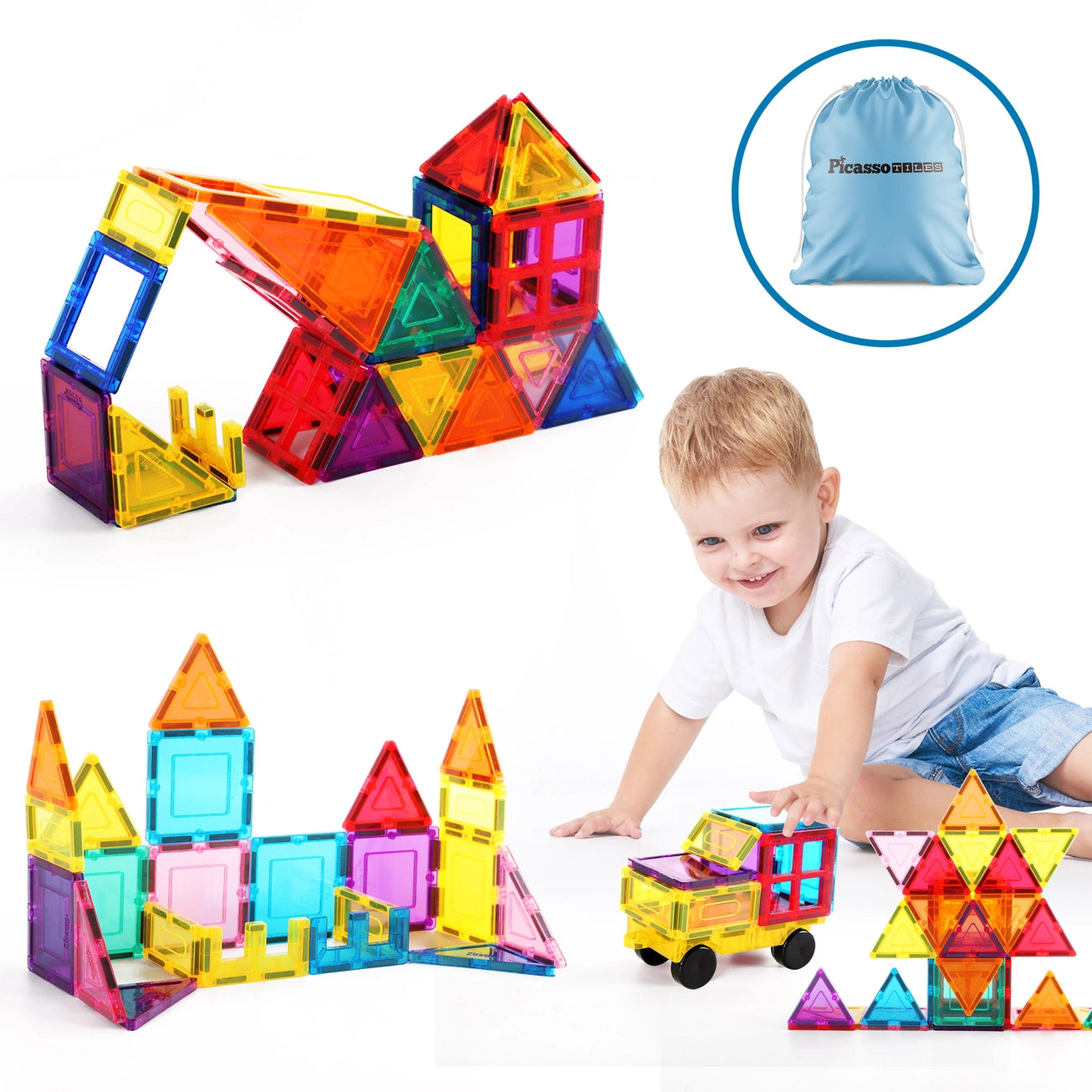 61pc Magnetic Tile Building Set w/ Bag