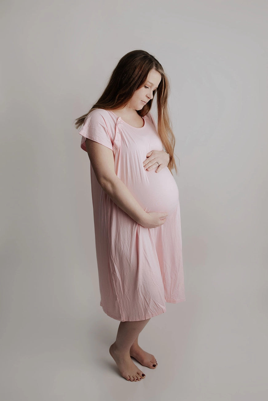 Maternity Mommy Labor and Delivery/ Nursing Gown - Light Pink