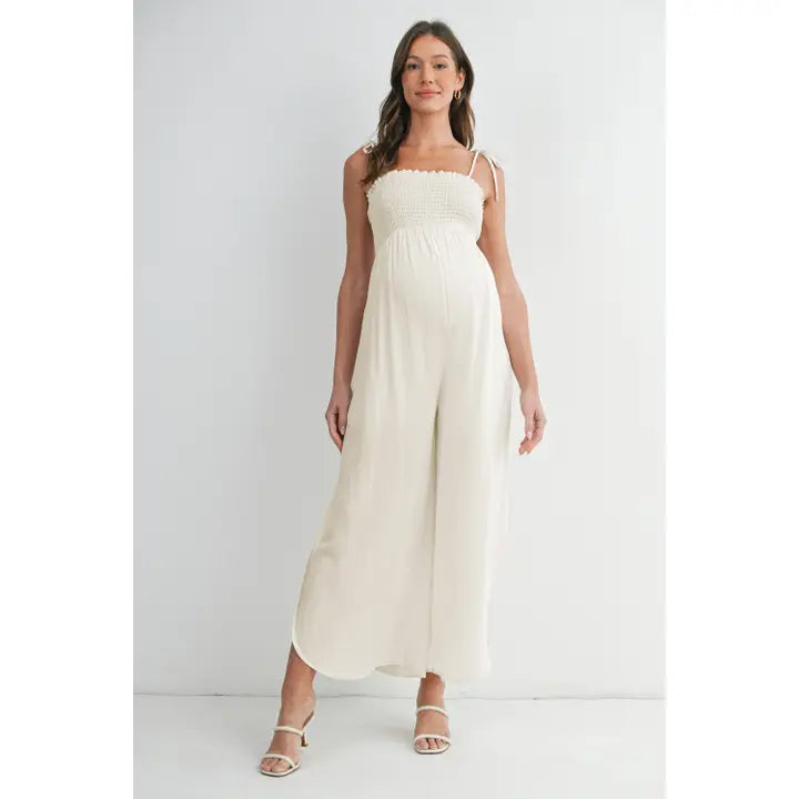 Smocked Maternity Wide Leg Jumpsuit
