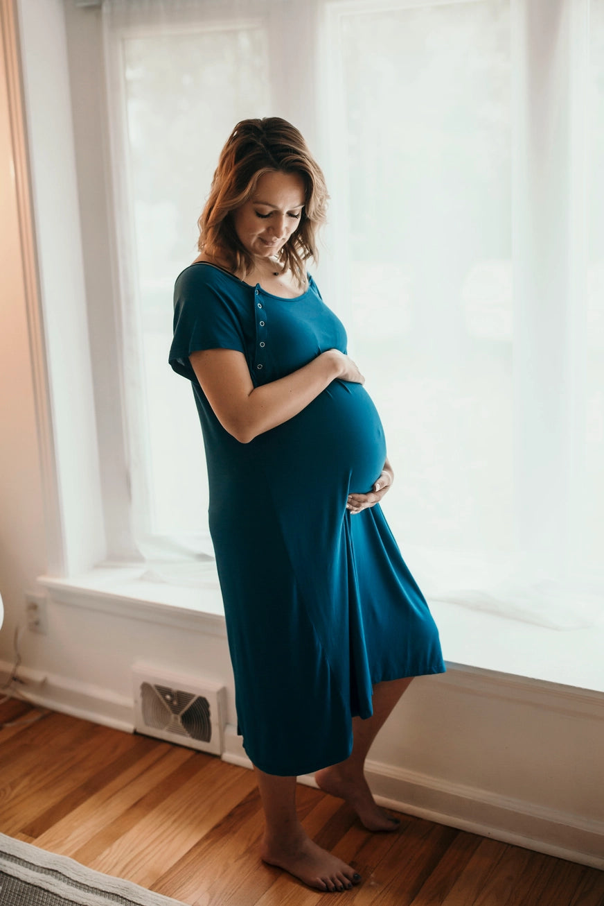 Maternity Mommy Labor and Delivery/ Nursing Gown - Blue