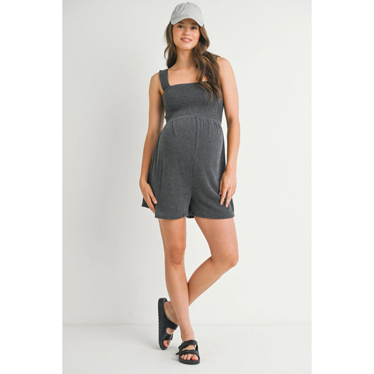 Ribbed Smocked Bodice Maternity Romper