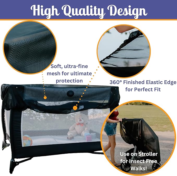 Durable Baby Mosquito and Bug Net Cover for Strollers & Joggers, Play Pens