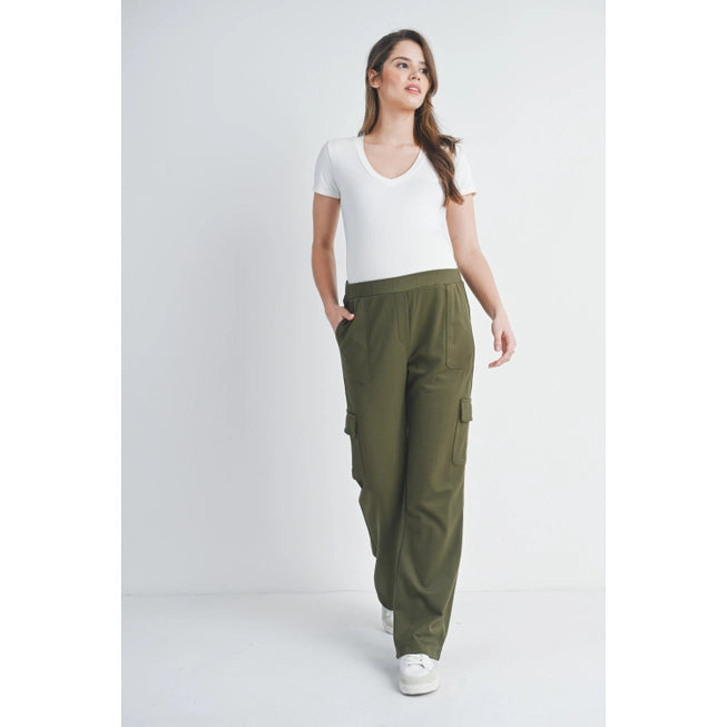 Straight Leg Ponte Knit Maternity Cargo Pants