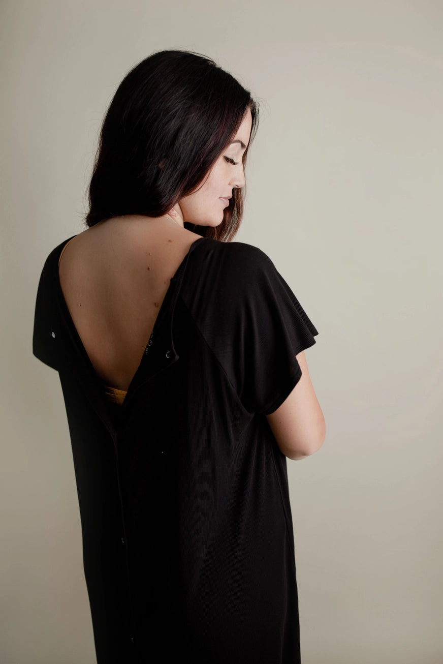Maternity Mommy Labor and Delivery/ Nursing Gown - Black