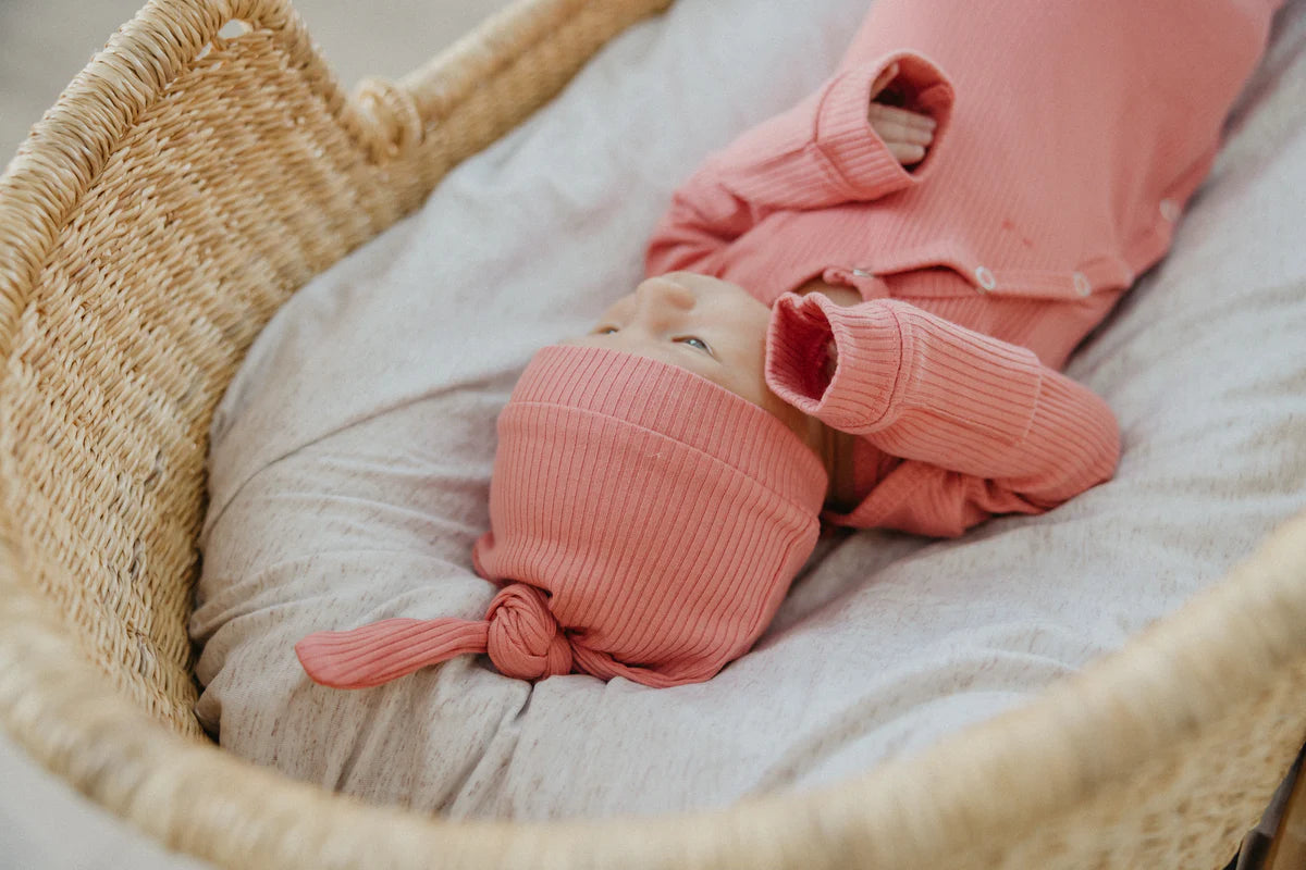 Rosewood Rib Knit Top Knot Hat