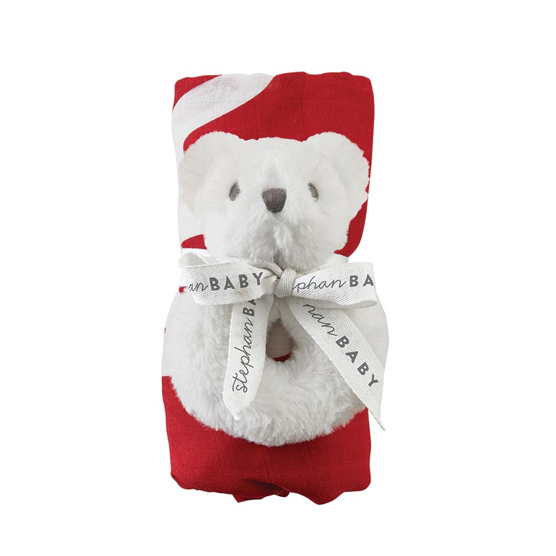 Holiday Swaddle Blanket + Plush Rattle