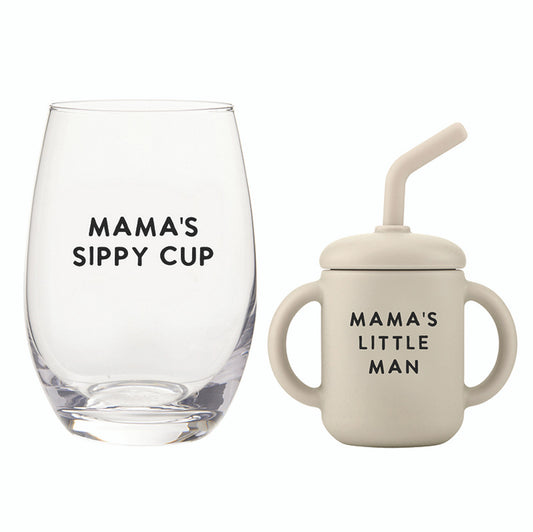 Wine Glass + Sippy Cup Set - Mama + Lil Man