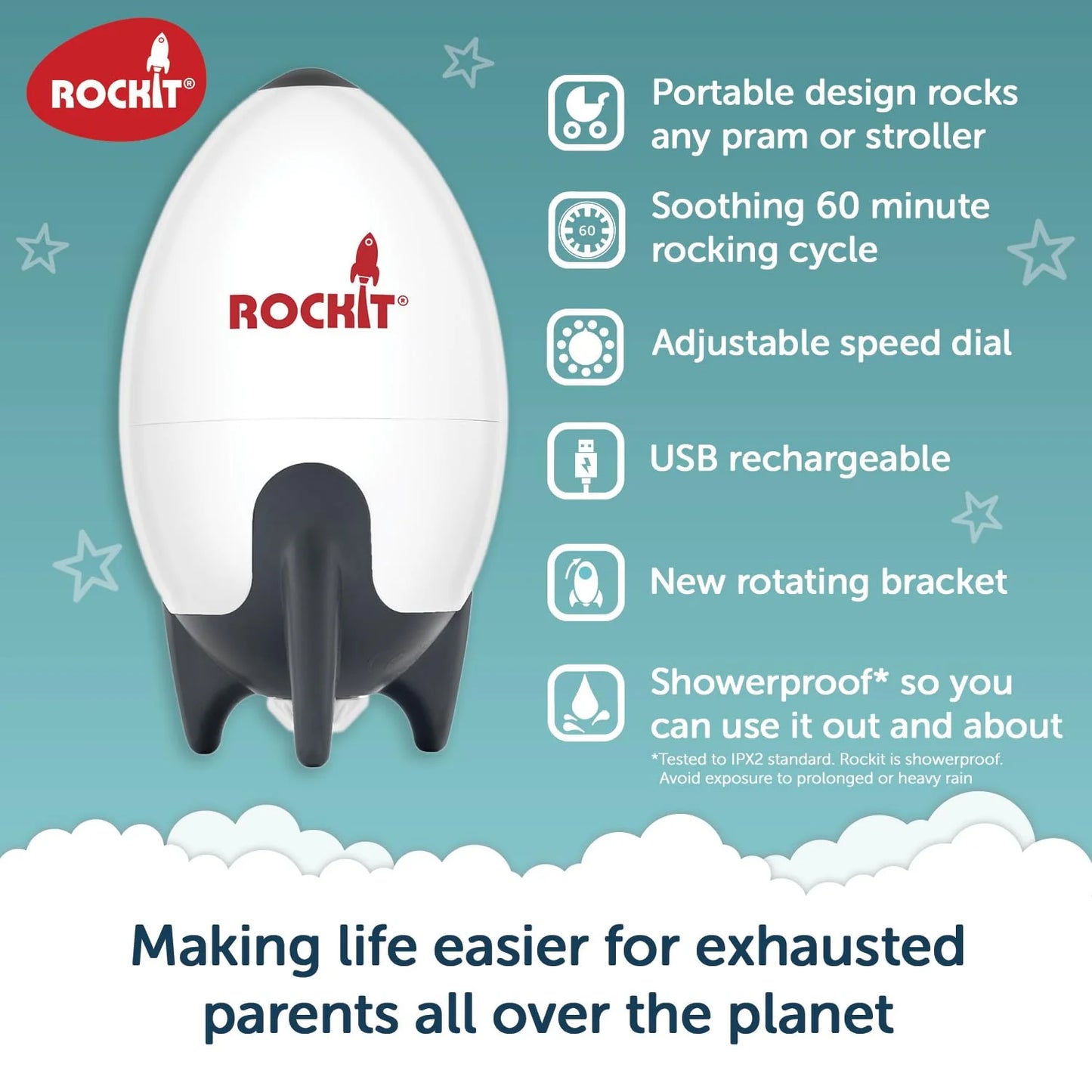 Rockit Rocker- Rechargeable Portable Stroller Baby Rocker