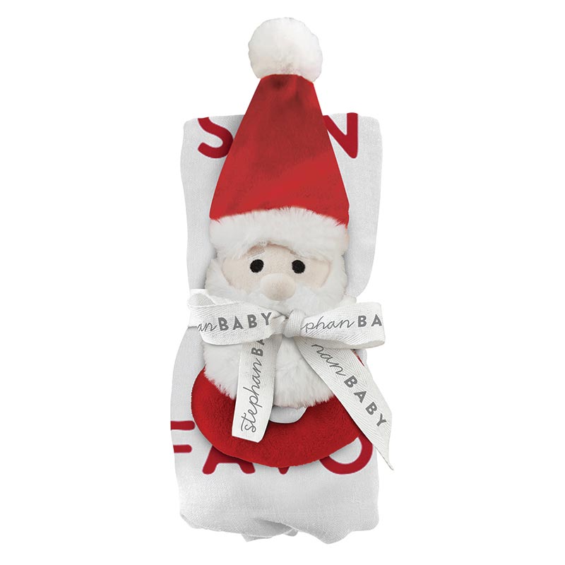 Holiday Swaddle Blanket + Plush Rattle