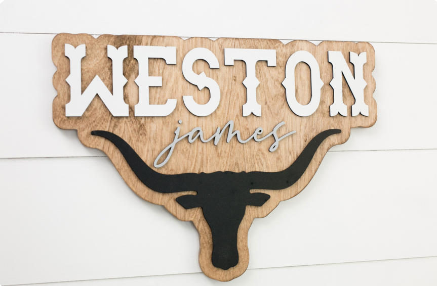 Sugar + Maple Personalized Bubble Wood Sign | Longhorn