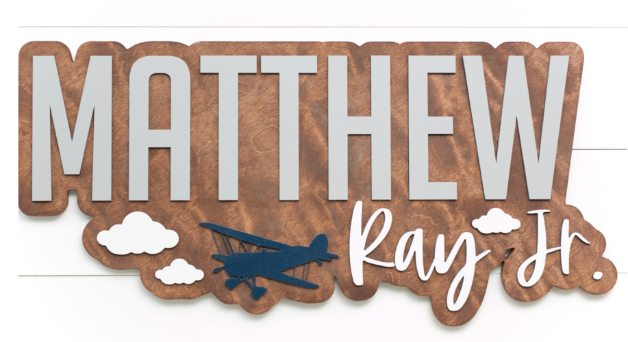 Sugar + Maple Personalized Bubble Wood Sign | Airplane