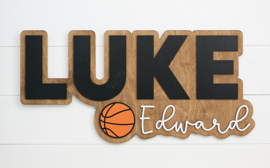 Sugar + Maple Personalized Bubble Wood Sign | Basketball
