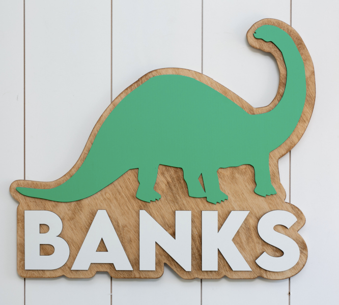 Sugar + Maple Cutout Personalized Name Sign | Dinosaur