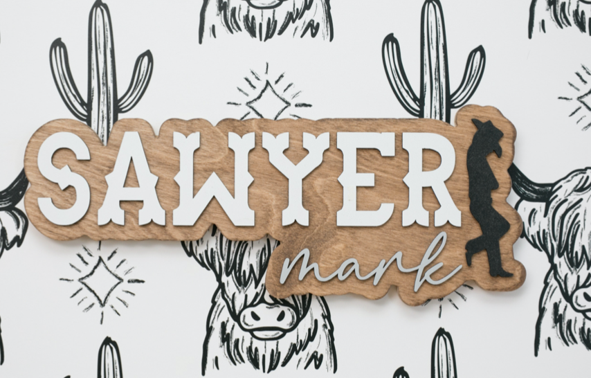 Sugar + Maple Personalized Bubble Wood Sign | Western