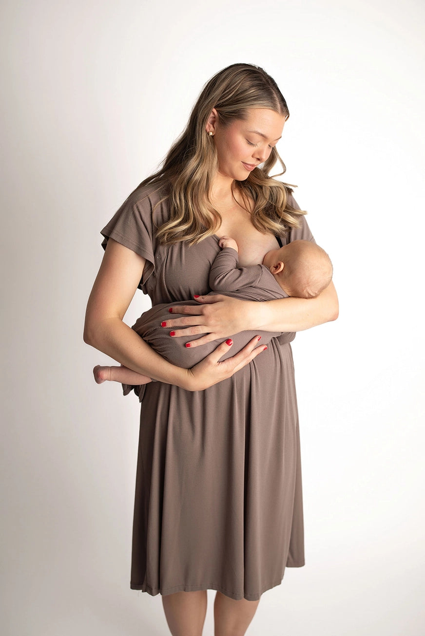 Maternity Mommy Labor & Delivery/ Nursing Gown - Cocoa Brown