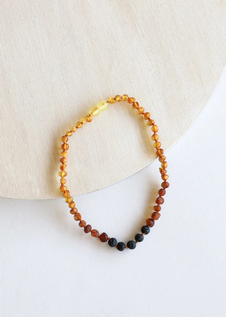 Raw Ombre Amber + Lava Stone Necklace