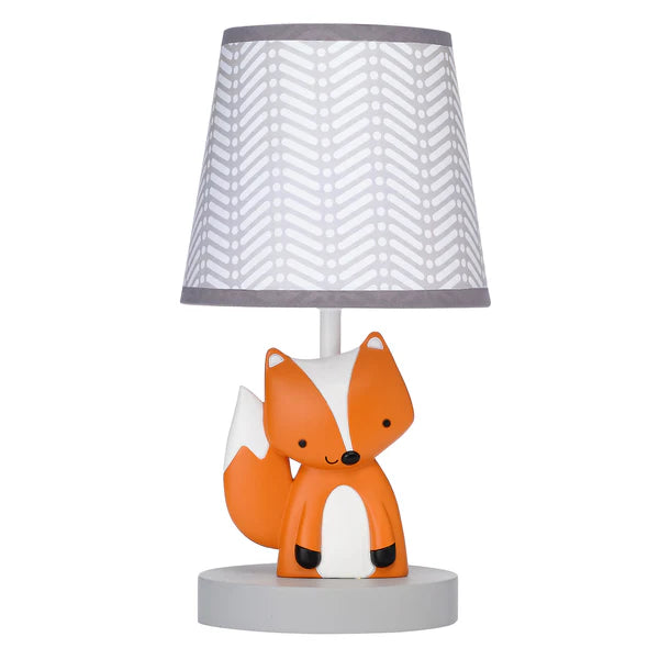 Acorn Gray/White/Orange Fox Nursery Lamp with Shade & Bulb