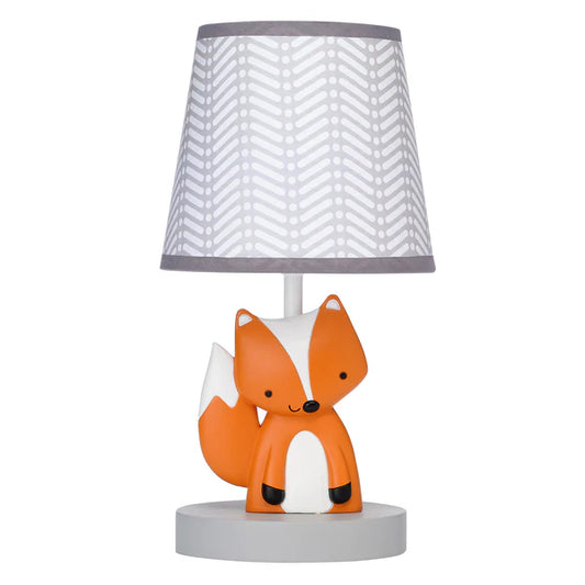 Acorn Gray/White/Orange Fox Nursery Lamp with Shade & Bulb
