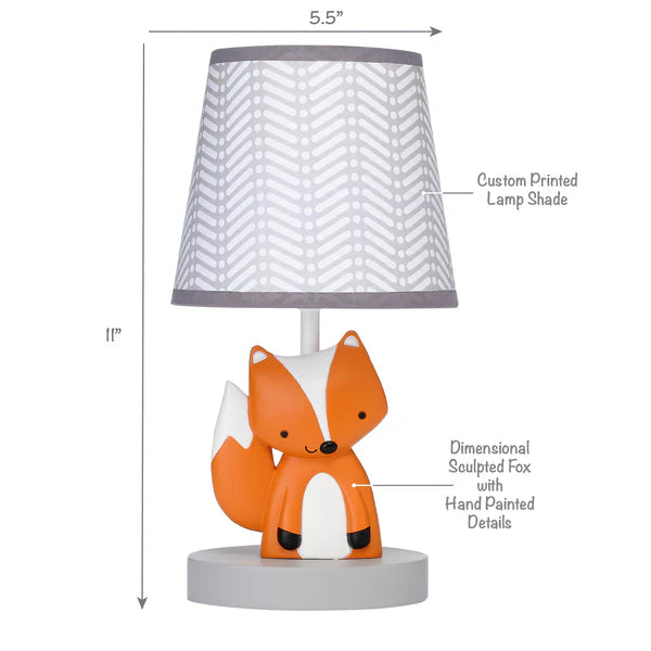 Acorn Gray/White/Orange Fox Nursery Lamp with Shade & Bulb