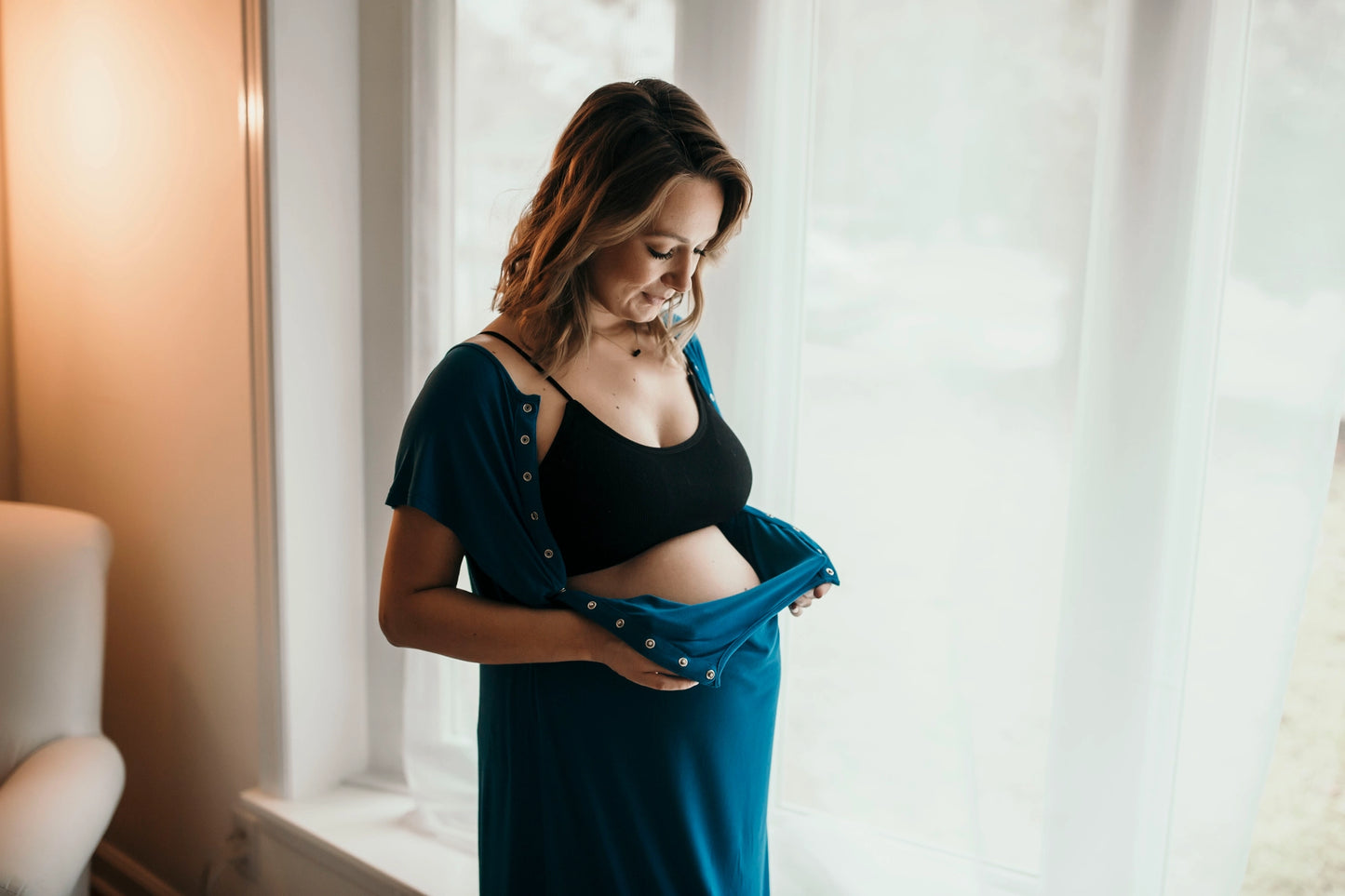 Maternity Mommy Labor and Delivery/ Nursing Gown - Blue