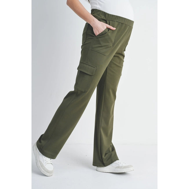 Straight Leg Ponte Knit Maternity Cargo Pants