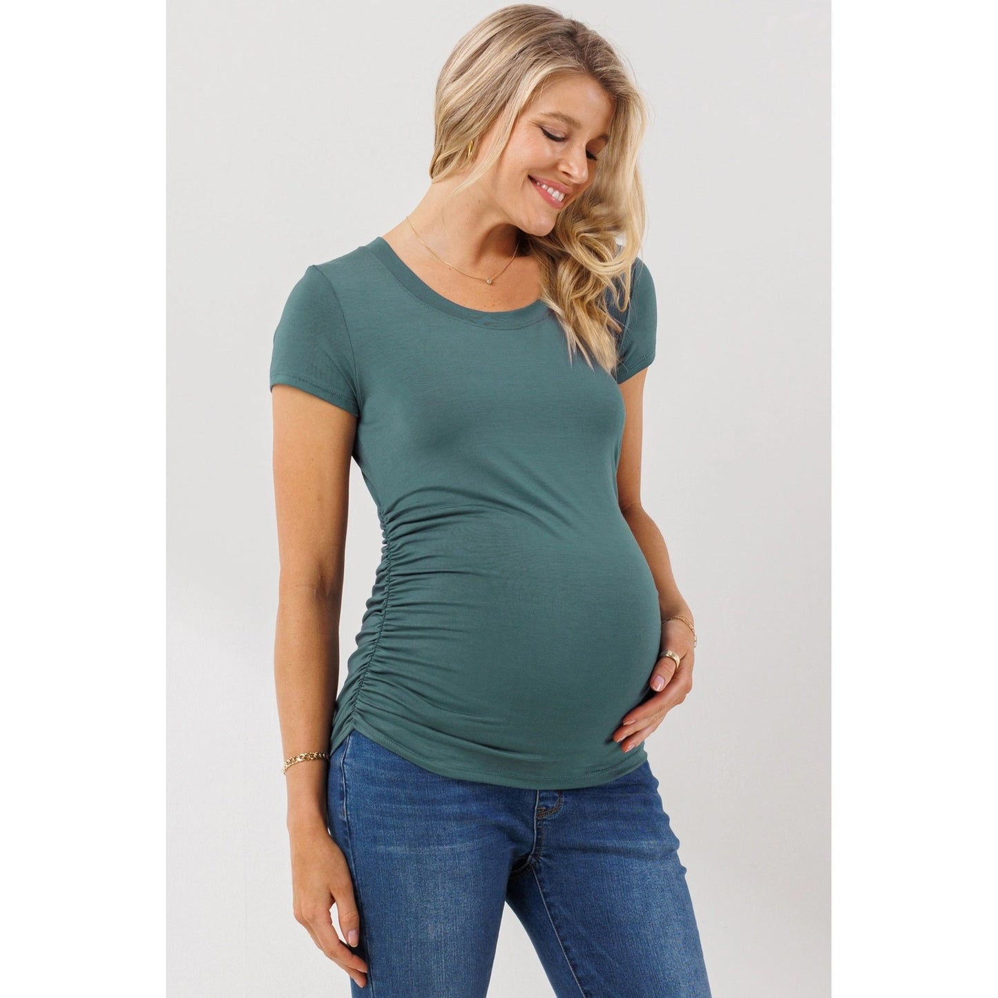 Round Neck Ruched Side Maternity Top