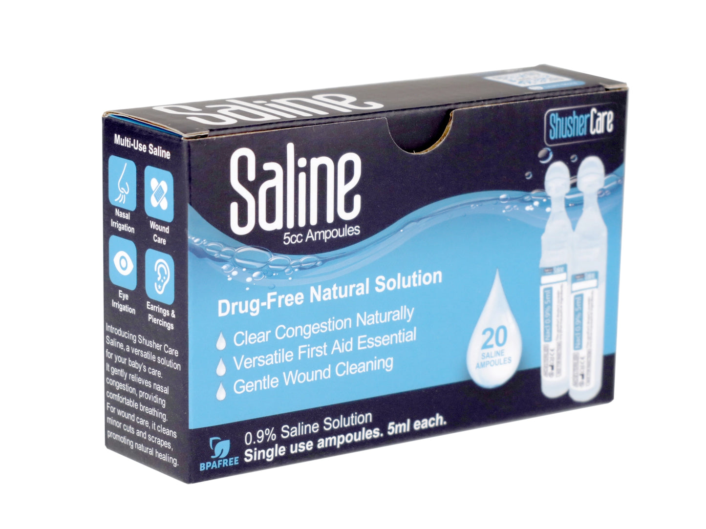 Shusher Care Saline 20ct 5cc Ampoules