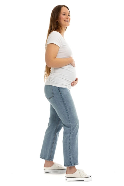 Maternity 28" High Rise Dad Jean w/ Bellyband in Flora