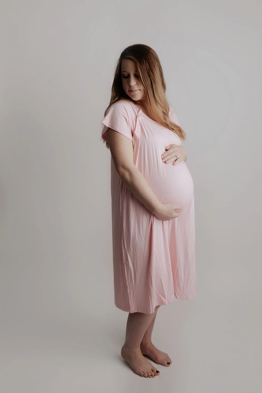 Maternity Mommy Labor and Delivery/ Nursing Gown - Light Pink
