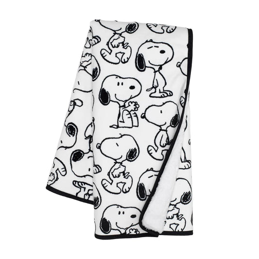 Classic Snoopy Minky and Faux Shearling Baby Blanket - White/Black