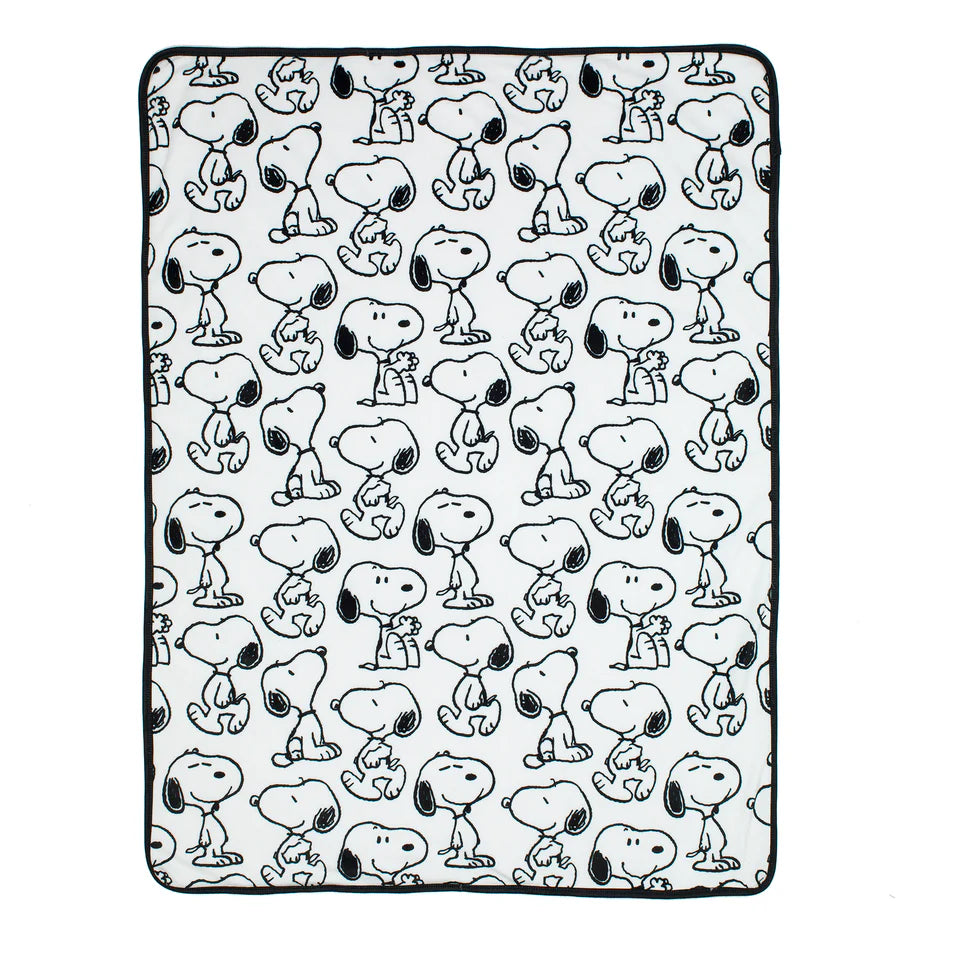 Classic Snoopy Minky and Faux Shearling Baby Blanket - White/Black