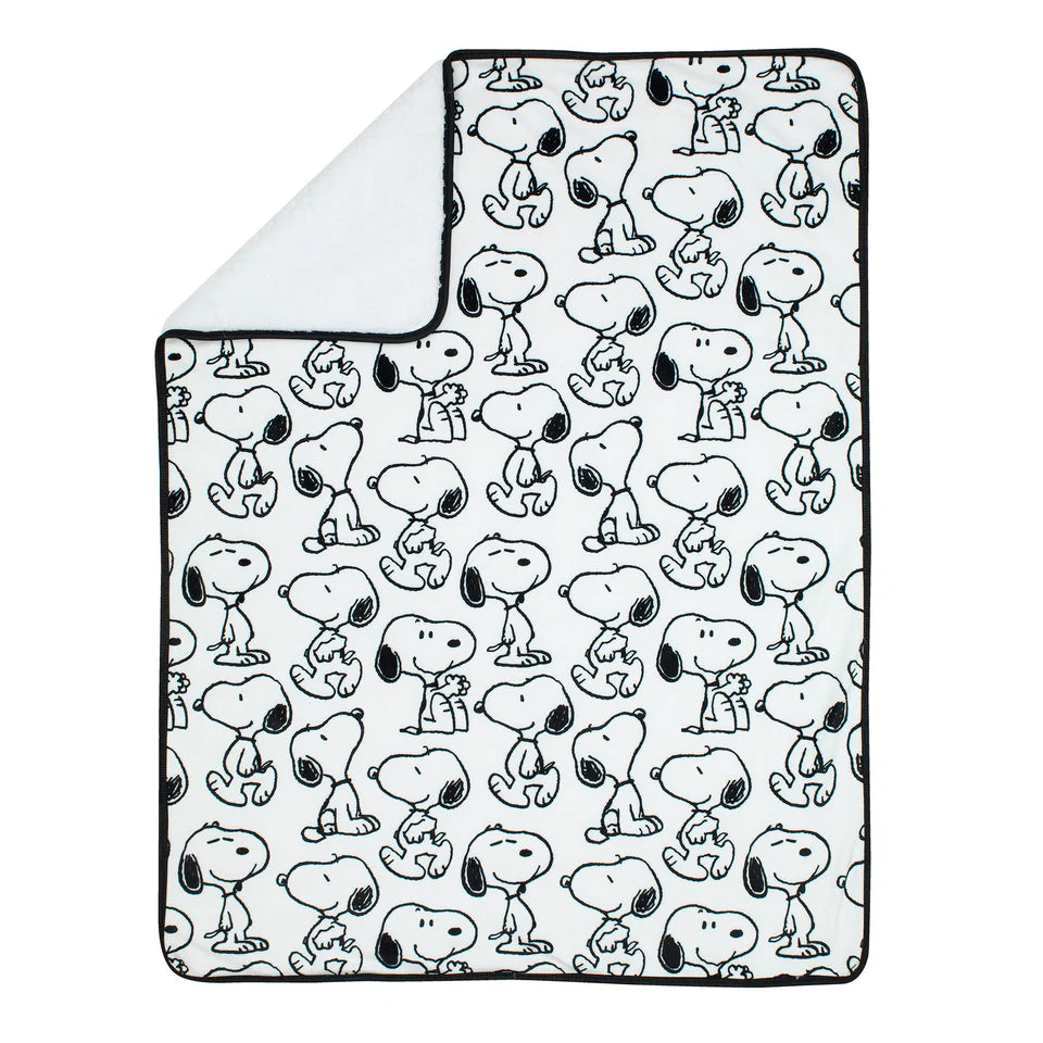 Classic Snoopy Minky and Faux Shearling Baby Blanket - White/Black