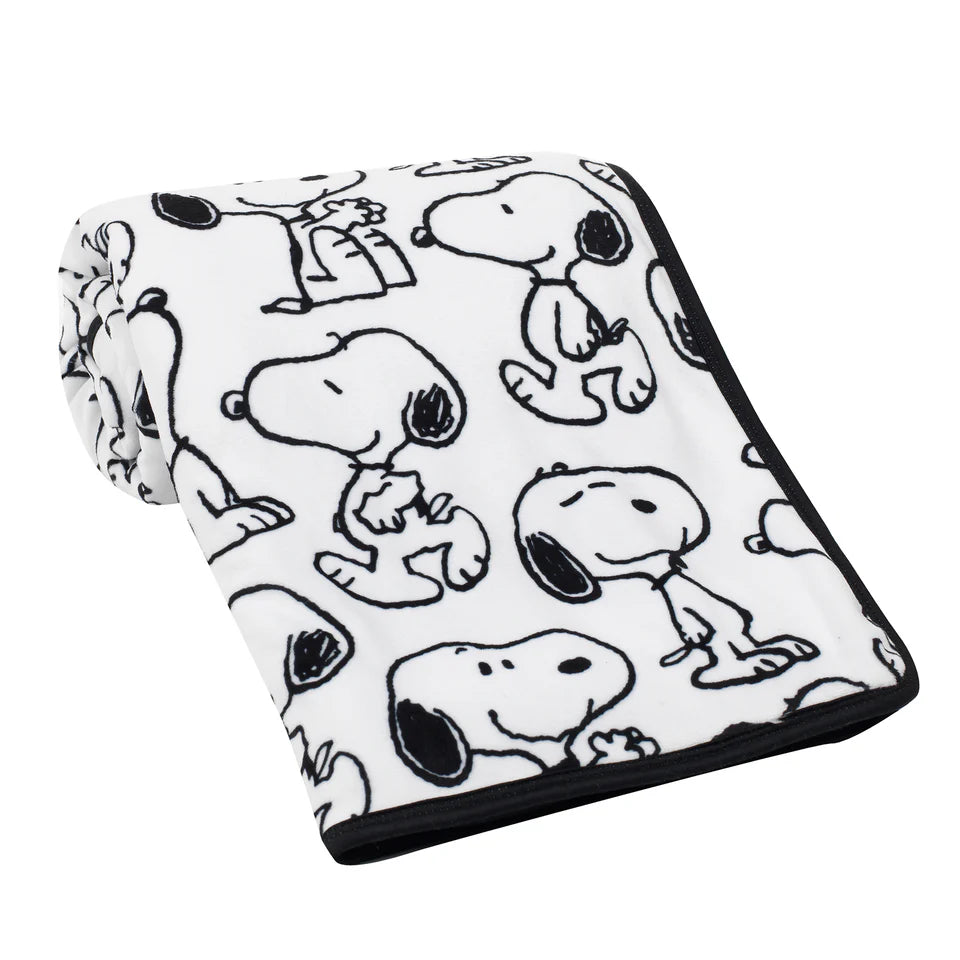 Classic Snoopy Minky and Faux Shearling Baby Blanket - White/Black