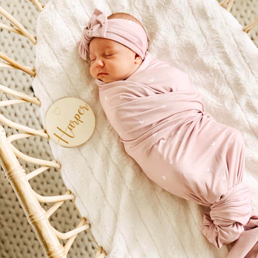 Oversized Swaddle Blanket | Tiny Hearts in Dusty Pink