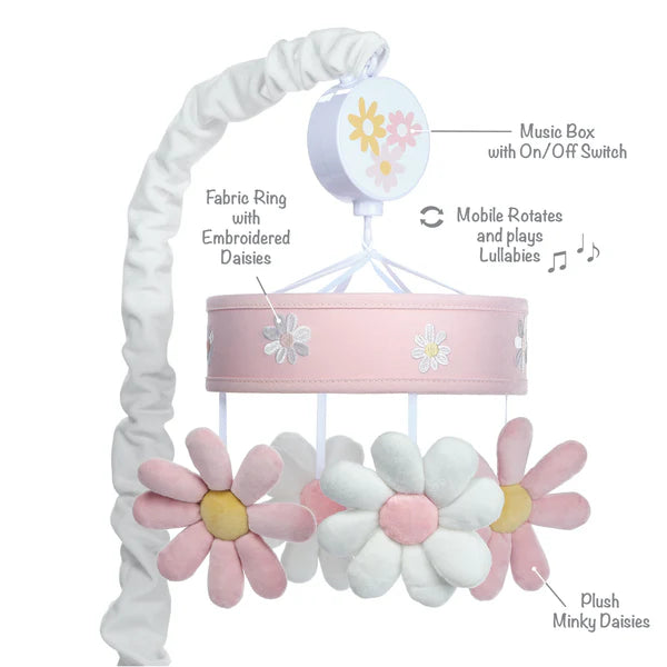 Daisy Dreams Pink/White Musical Baby Crib Mobile Soother Toy