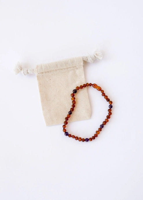 Raw Cognac Amber + Amethyst || Halo Necklace ||