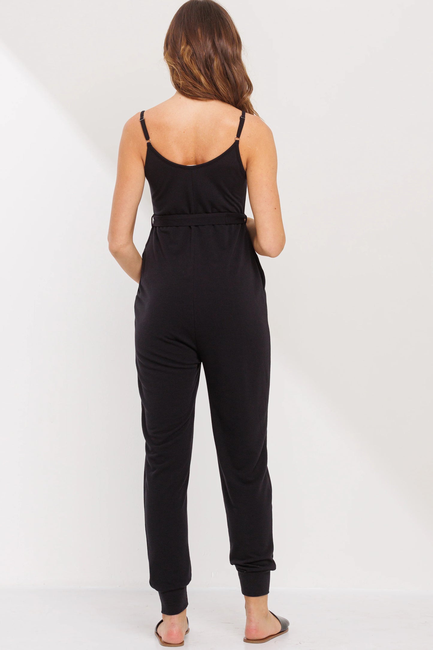 Sleeveless Belted Maternity Jumpsuit