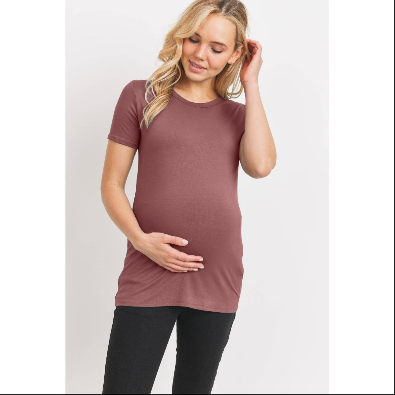 Jersey Round Neck Short Sleeve Maternity Top