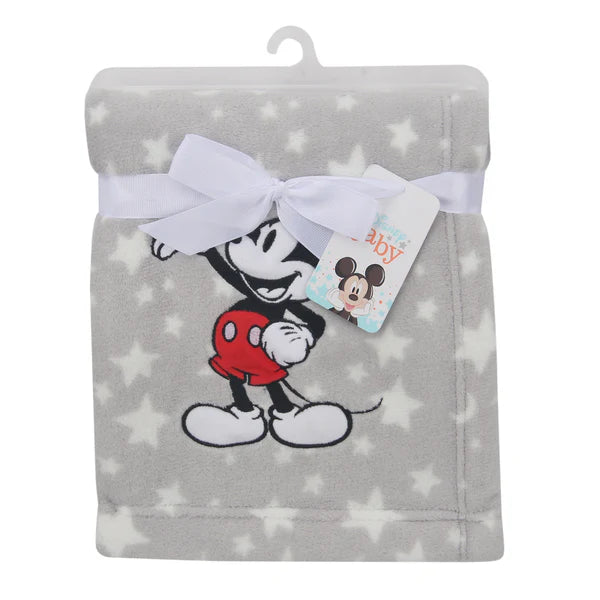 Disney Baby Mickey Mouse Stars Gray Soft Fleece Baby Blanket
