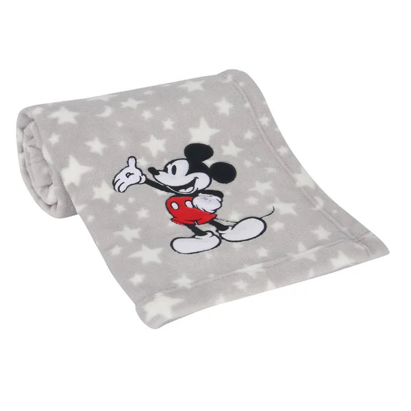Disney Baby Mickey Mouse Stars Gray Soft Fleece Baby Blanket