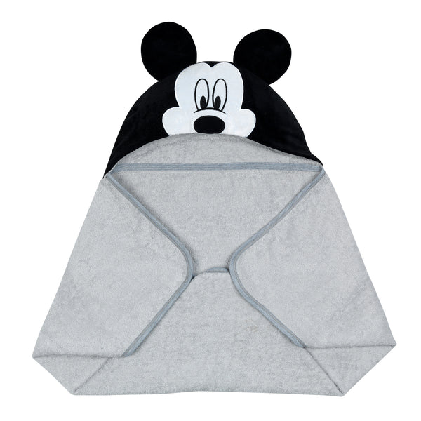 Disney Baby Mickey Mouse Gray Cotton Hooded Baby Bath Towel